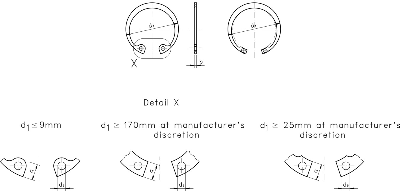 technical drawing of Internal Circlip, to DIN 472