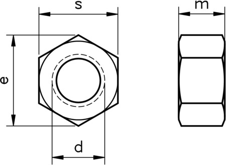 technical drawing of UNF Full Hex Nut, to ASME B18.2.2