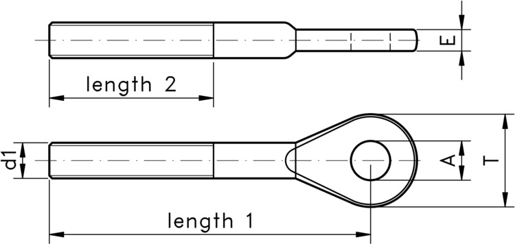 technical drawing of Eye Terminal with Right Hand Thread