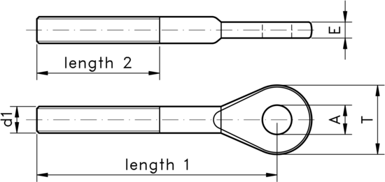 technical drawing of Eye Terminal with Left Hand Thread