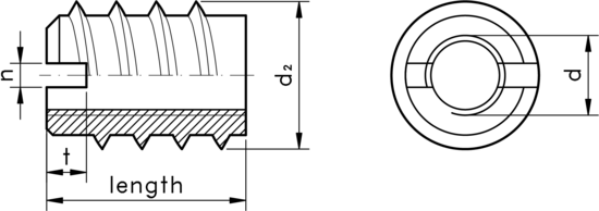 technical drawing of Screw Thread Insert for Wood Type B, Similar to DIN 7965