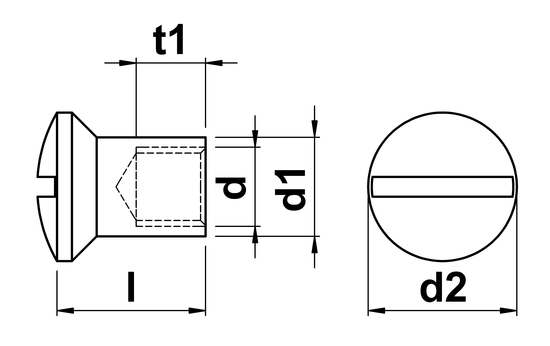 technical drawing of Sleeve Nuts With Oval Head and Slot