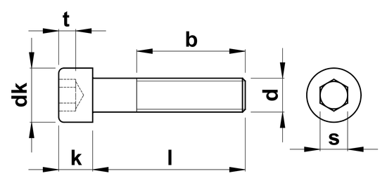 technical drawing of Socket Head Cap Screws With Fine Pitch Thread DIN 912 (ISO 4762)