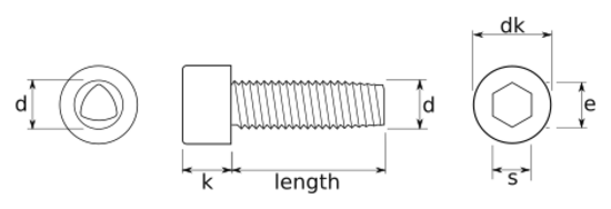 technical drawing of Socket Head Cap Thread Rolling Screws for Metal DIN 7500 Type EE