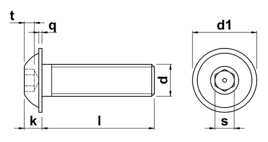 technical drawing of Unbrako Socket Head Button Screws with Flange ISO 7380 part 2