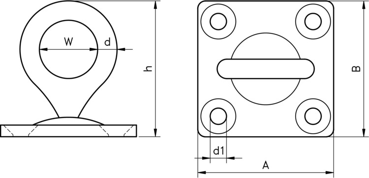 technical drawing of Square Pad Eye with Swivel