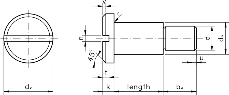 technical drawing of Slotted pan head screws with shoulder - DIN 923