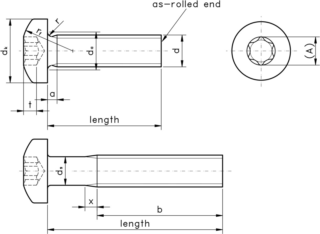 technical drawing of Hexalobular Socket Pan Head Screws - ISO 14583