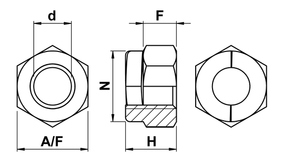 technical drawing of Aerotight Nuts, All Metal Locking Nuts