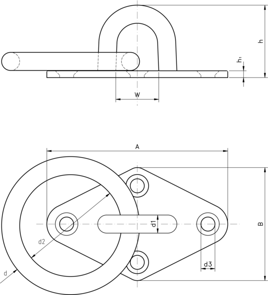 technical drawing of Diamond Pad Eye Plate with Ring