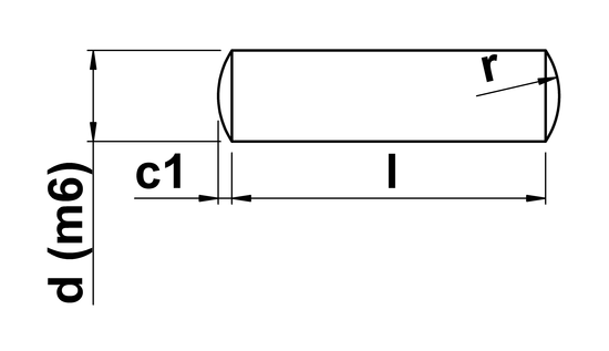 technical drawing of Dowel Pin with m6 Fit DIN 7