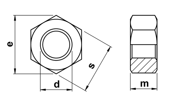 technical drawing of Full Hex Nuts Fine Pitch - DIN 934
