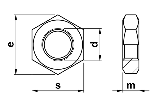 technical drawing of Half Nuts (Lock Nut) With Left Hand Thread DIN 439