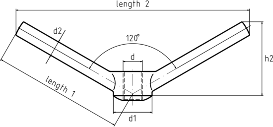 technical drawing of Long Arm Wing Nut, to DIN 80701