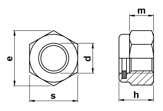 technical drawing of Thick Nyloc Nuts (Type P) DIN 982